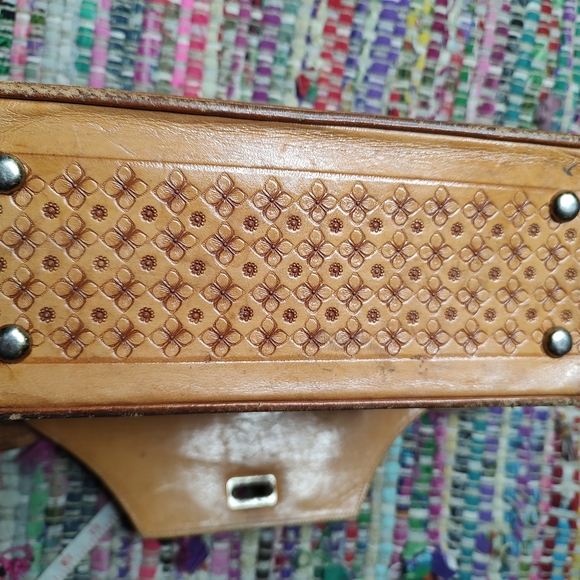 Vintage Handmade Mexican Handbag Western Tooled Leather Purse - Picture 9 of 13